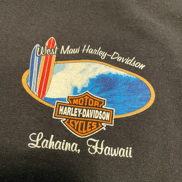 Vintage West Maui Harley Davidson Tee Shirt Mens Large Surfboard Wave Hawaii Y2K - Picture 2 of 10